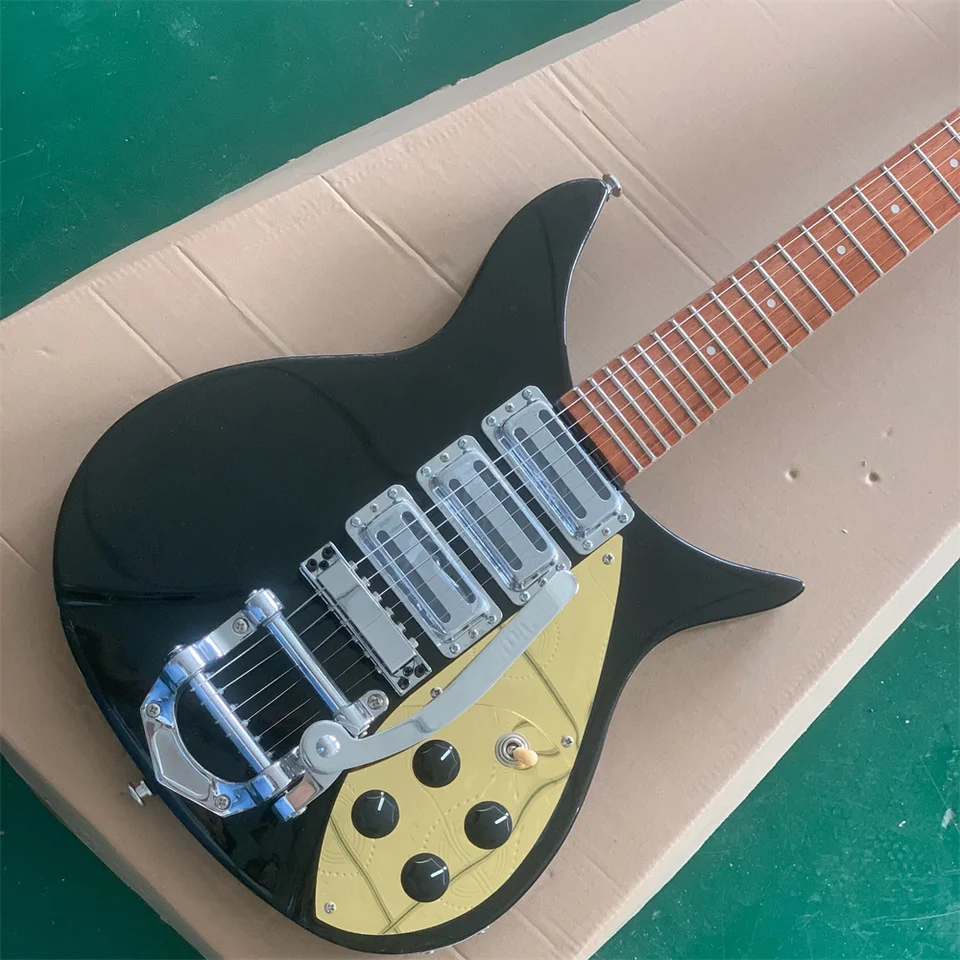 Doprava zdarma na sklade 6-strunová elektrická gitara Rick 325 Gold Guard Guitars 3 Pickups Guitarra Black Guitars