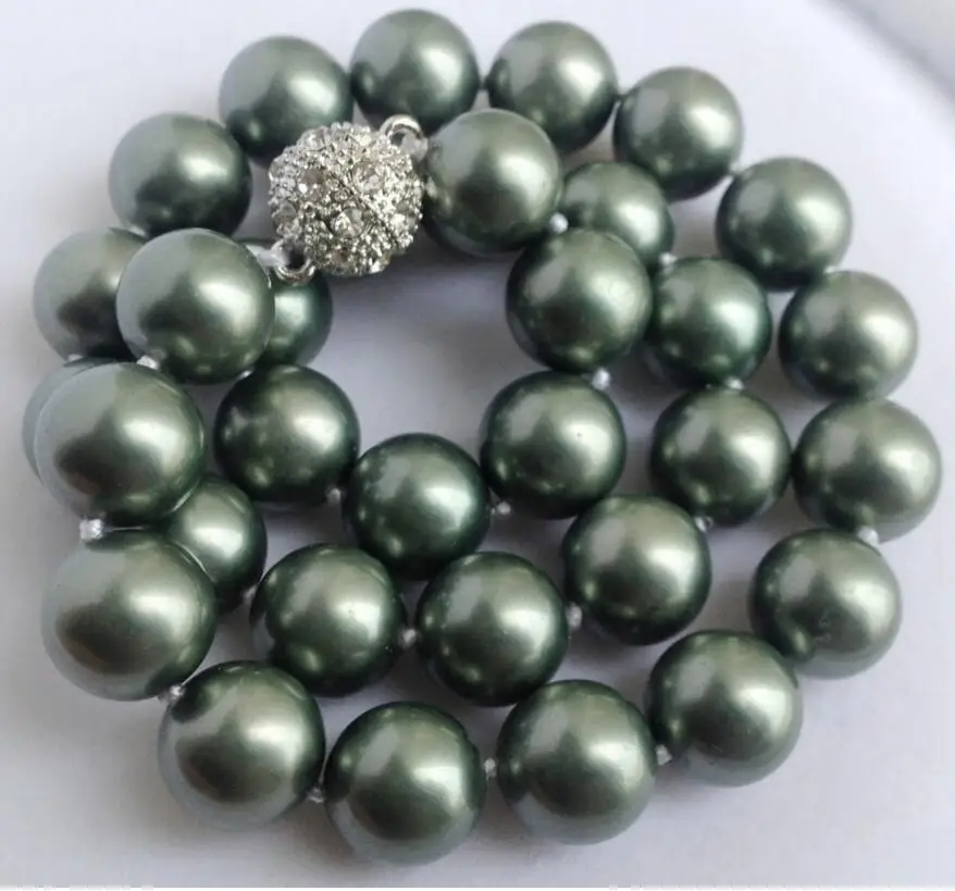 Doprava zdarma New12mm Army Green South Shell Pearl Round Luads Náhrdelník magnet spony