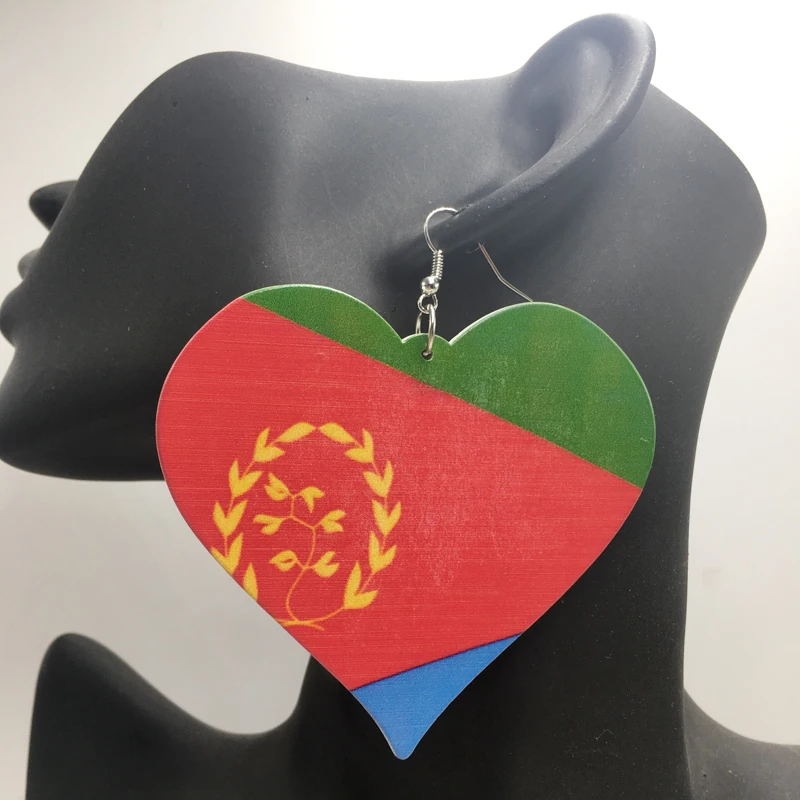 Doprava zdarma! Tlač eritrea vlajka srdce drevené náušnice
