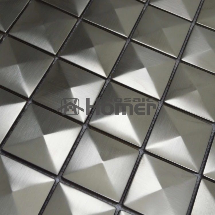 Doprava zdarma, šedá z nehrdzavejúcej ocele Mosaika Mosaika Pyramídová kovová mozaika 3D nástenná kovová stena backsplash dlaždice mozaika