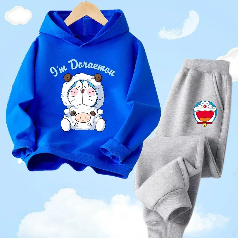 Doraemon Baby Boys Girls Clothing Študent módna mikina sada príležitostná ľahká mikina + nohavice dvojdielne športové oblečenie štýlové športové oblečenie