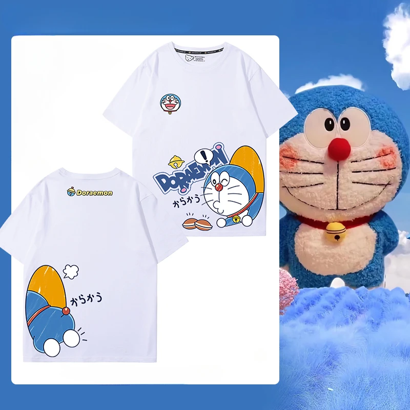 Doraemon kreatívne roztomilé letné leto 100% bavlnené detské tričko y2k vonkajšie príležitostné pohodlné rodičia a detské oblečenie