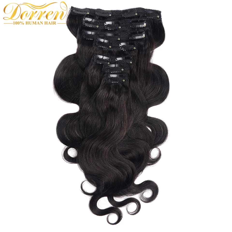 Doreen 100g 120g Body Wave Brazilian Machine Made Remy Hair #1 #1B #2 #4 #8 Clip in Hair Extensions 16 až 22