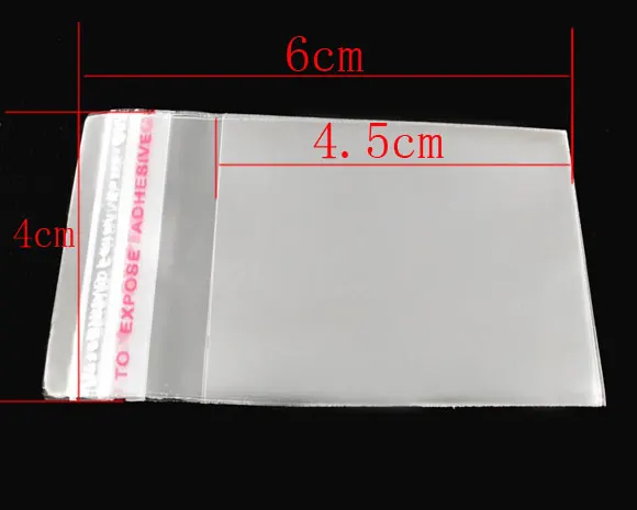 Doreenbeads 200 ks číry samolepiaci pečať plastové vrecká 6x4 cm (B04010), yiwu