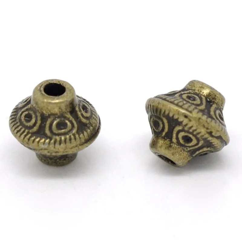 Doreenbeads Zinok zliatiny Priestrelné koráliky Bikón Antique Bronze vyrezávané DIY výrobu šperkov asi 6 mm x 6 mm, otvor: približne 1,6 mm, 20 ks