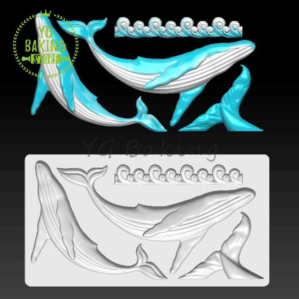 Dorica New Ocean Series Series Whale & Waves Design Silikone Fold Fondant Cake Deskotujú