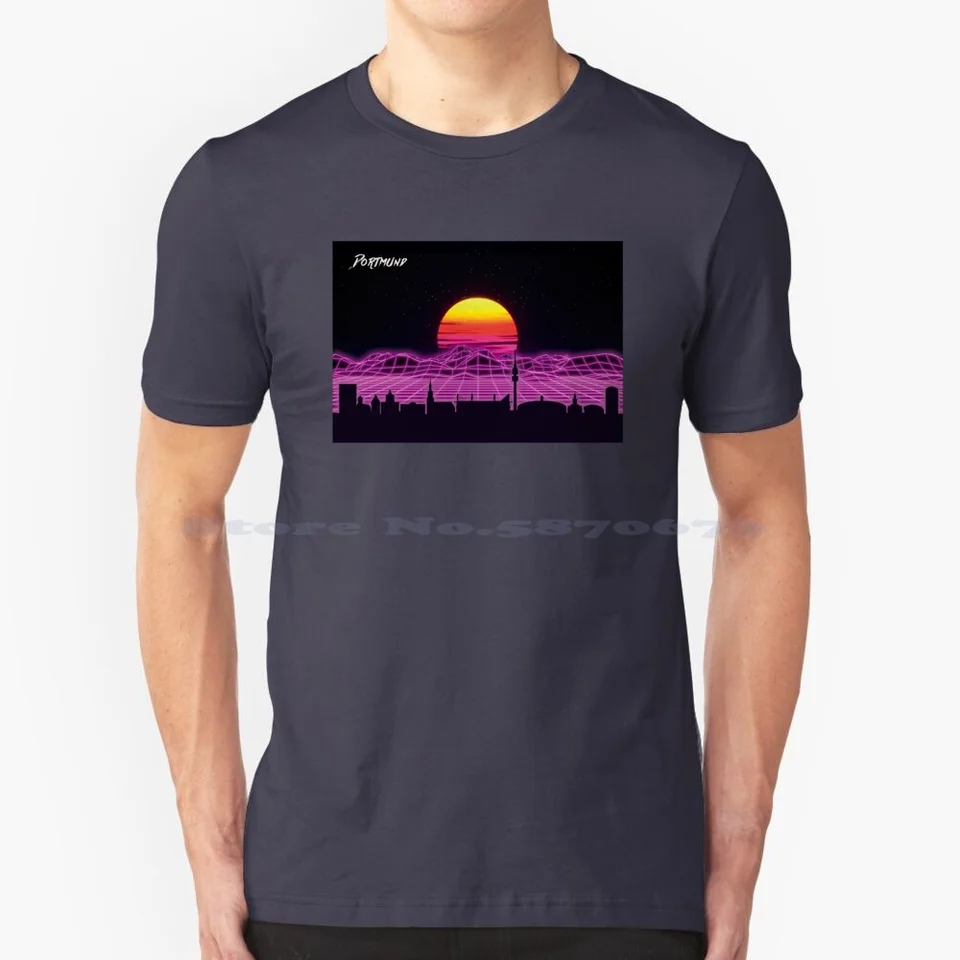 Dortmund panoráma Neon Nights T Trišt 100% bavlnené futbalové futbalové futbal Nemecko Deutschland Dortmund City Dortmund Skyline
