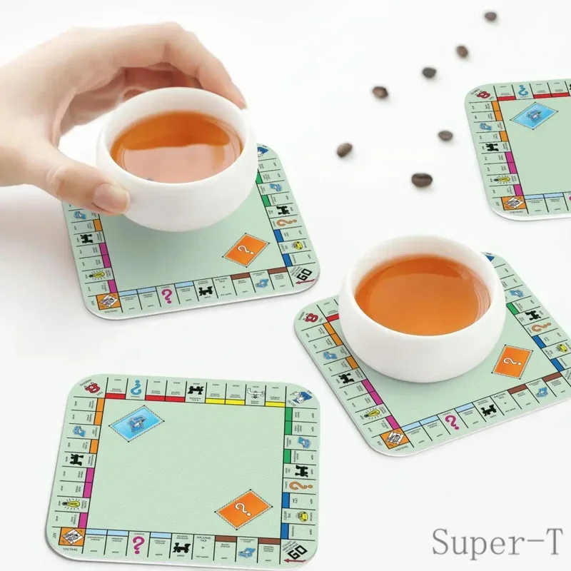 Dosková hracia doska- Monopoly Coasters Kitchen prestierania nekĺzavých izolačných šálok kávových rohoží pre výzdobu