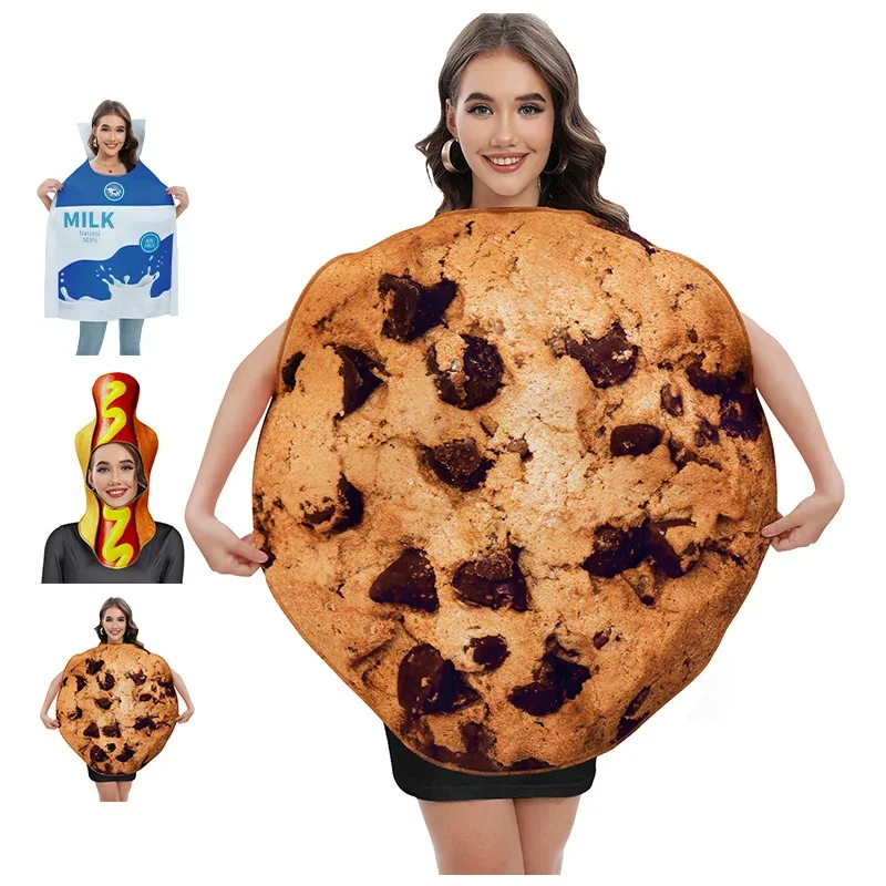 Dospelé deti vtipné jedlo Party kostým cosplay cookie hot dog tlačený špongia pódium kostým Halloween Food outfit