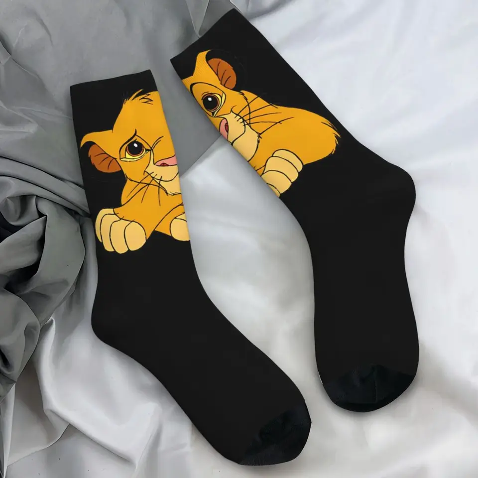 Dospelí muži ponožky roztomilý Simba Face Lion King Pančie na jeseň Funny teplé mäkké ponožky grafické lezenie nekĺzavých ponožiek