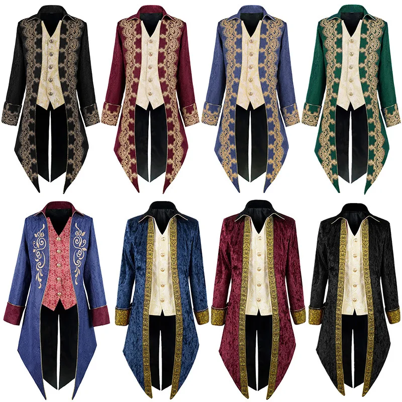 Dospelí muži viktoriánsky stredoveký kabát punk smoking halloween cosplay kostým chvost gothic parypunk trench frock outfit