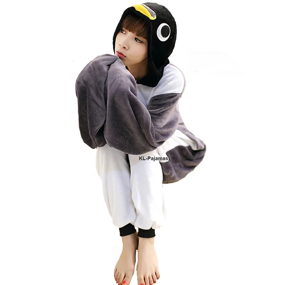 Dospelý anime kigurumi onesie vtipný šedý penguin kostýmy pyžamy pre ženy muž unisex flanel teplé mäkké zviera Onepiece