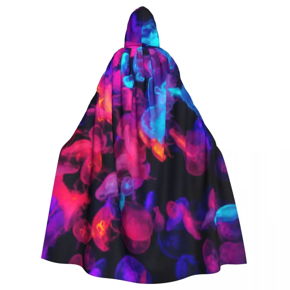 Dospelý halloween farebný medúza plášť Cloak Cape s kapucňou Stredovek