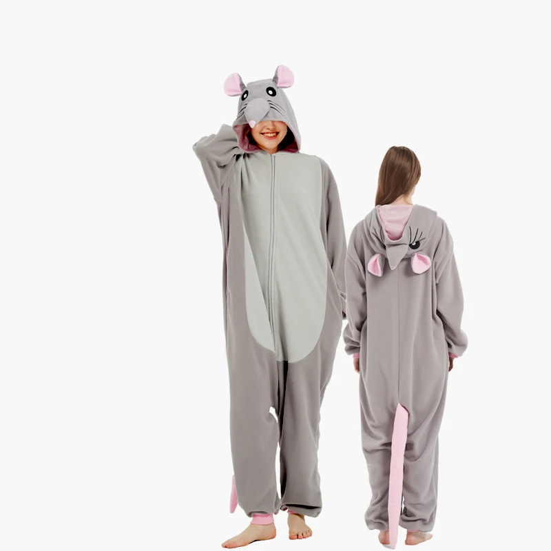 Dospelý myš na zips zviera Kigurumi vlna jednodielne pyžamá párty karikatúry kostýmy Halloween Party Cosplay jednodielne pyžamá