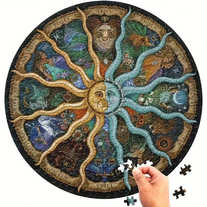 Dospelý okrúhly puzzle 1000 kusov 12 konštelácií výzvy Games Výučba vzdelávacích puzzle hračky Moon Puzzle Space Plochá puzzle