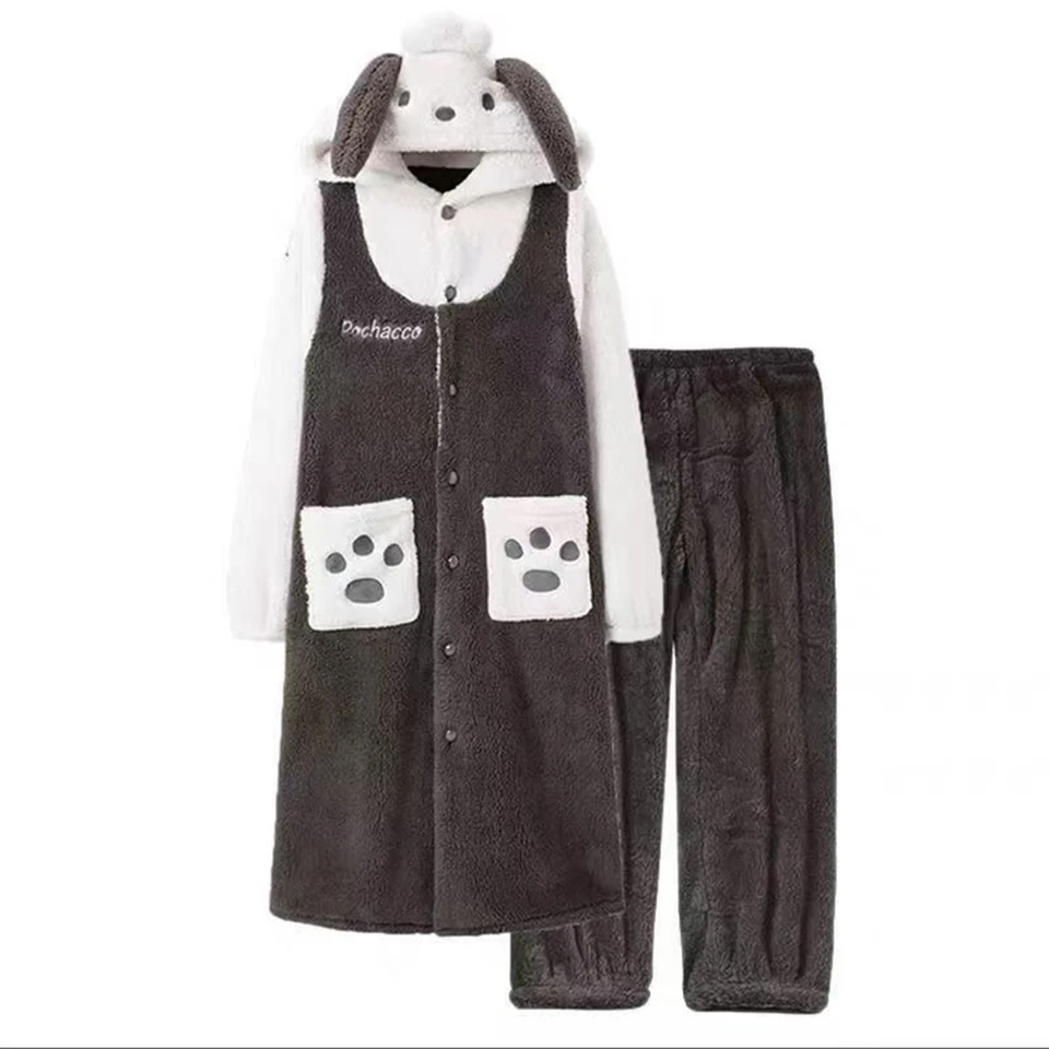 Dospelý pes kigurumi ženy Men karikatúry zvierat Cosplay kostým zimné pyžamy set s kapucňou s kapucňou vtipné večierky