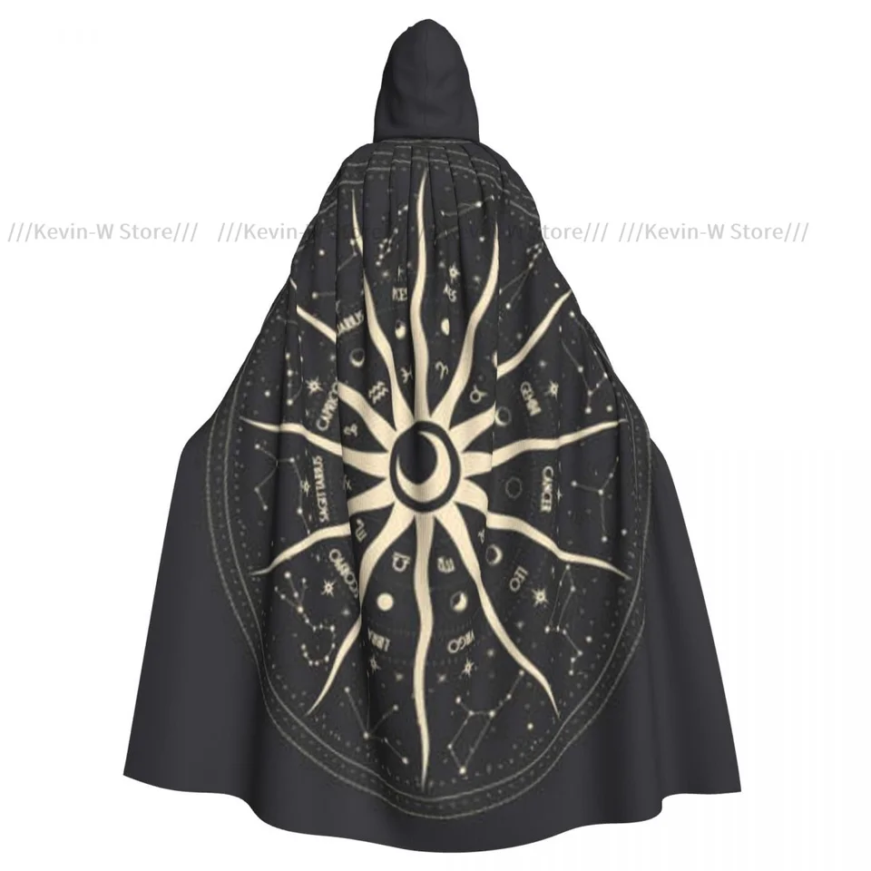 Dospelý plášť Cloak Cape s kapucňou runnicový kruh symboly Stredoveký kostým čarodejnica wicca upír elf purim karnevalová párty