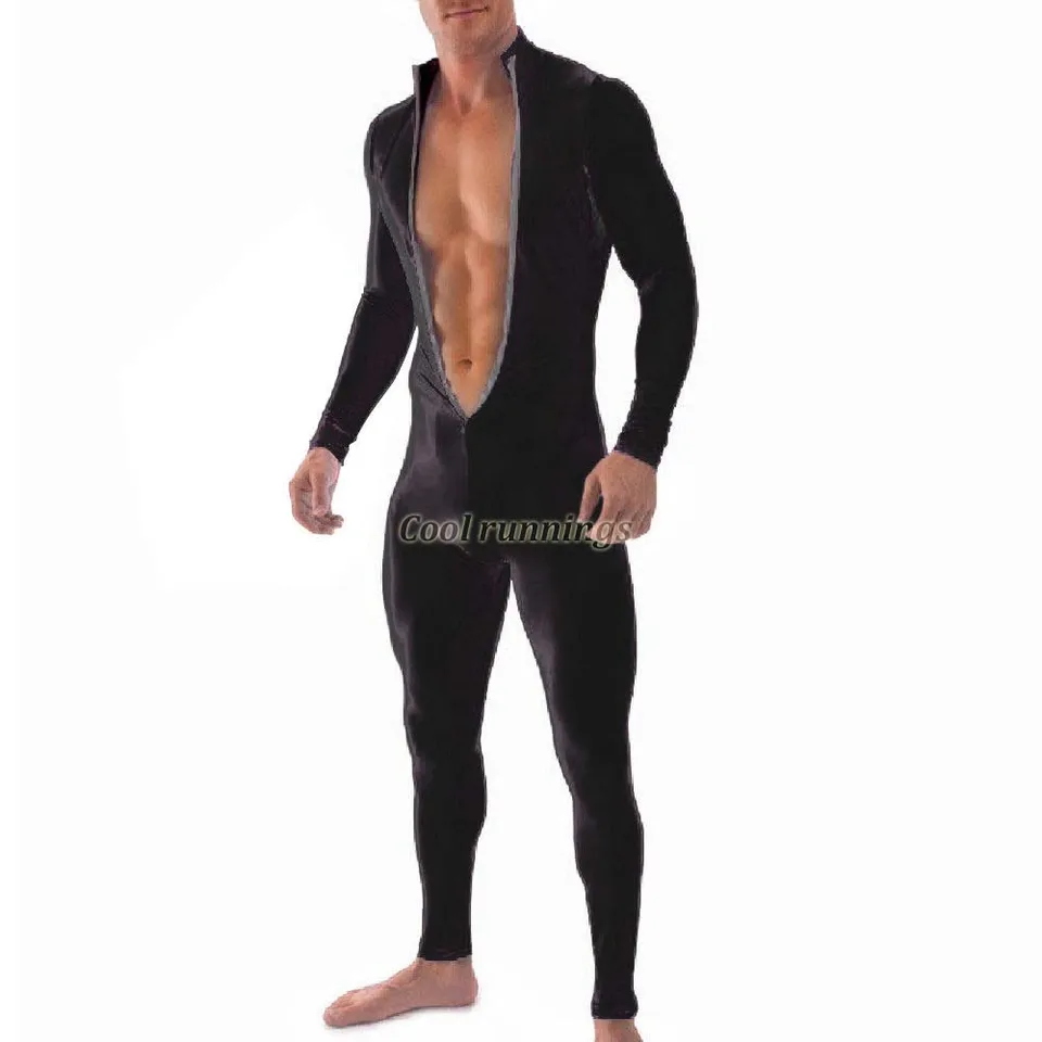 Dospelý sexy čierny predný zips zentai kostým Spandex Fancy Dress Unisex pokožka Unisex Suit Bodysuit Catsuit