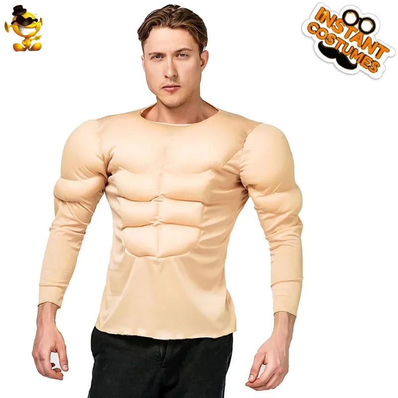 Dospelý svalové obleky svalové muža okrúhly krk Tričko Halloween Cosplay, mužská pevná farba osobnosť falošná absure