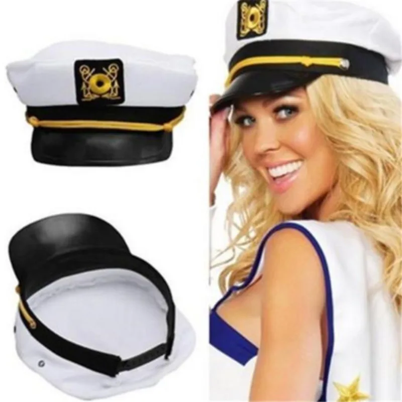 Dospelý unisex nastaviteľný biely dekoratívny klobúk kapitánsky kapitán vojenská čiapka a party Fancy Dress Hats