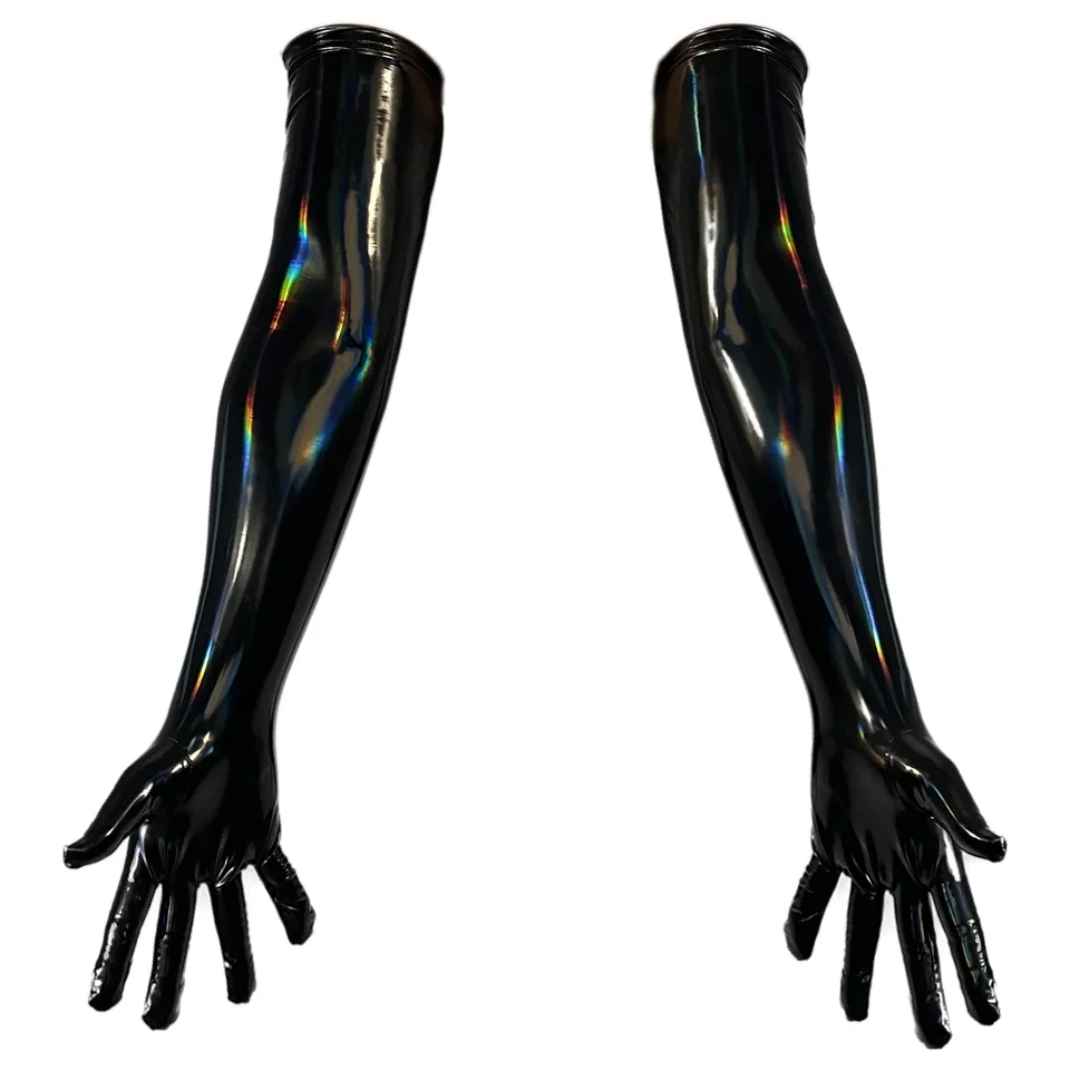 Dospelý unisex žiarivý latexový gumové rukavice zápästie Piespem bezšvové dĺžky ramien Čierne a červené dlhé sexy fetiš rukavice