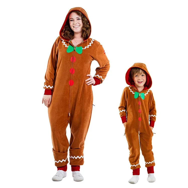 Dospelý vianočný kostým perník s dlhým rukávom na zips s kapucňou pre mužov pre mužov Dámske večierky na hranie rolí cosplay