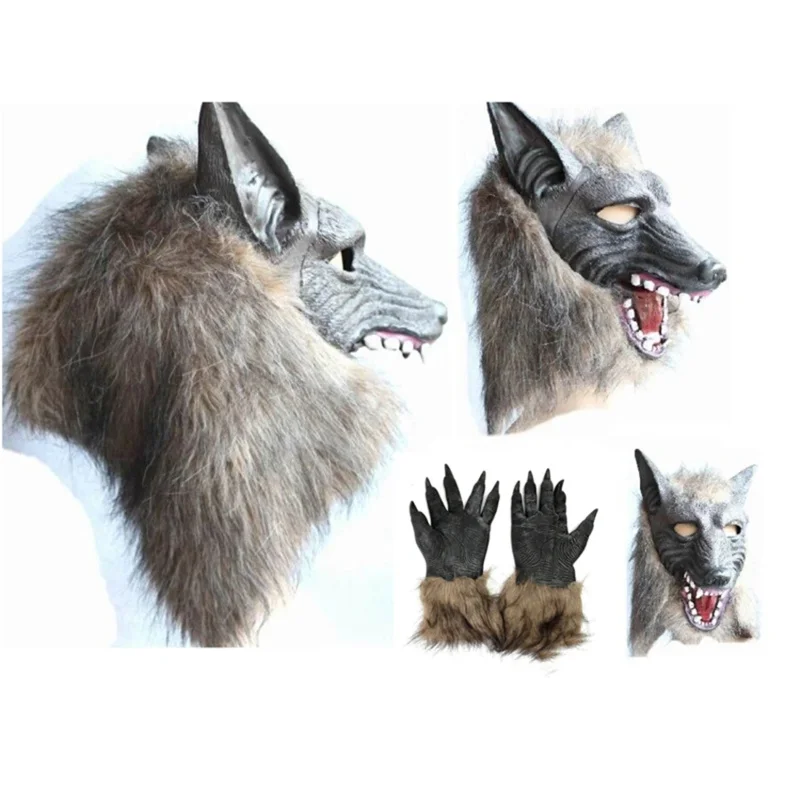 Dospelý vlkodlak Cosplay kostým Halloween vlk latexové masky žartu zvierat Crazy Party Mask a pazúry príslušenstvo GS7610