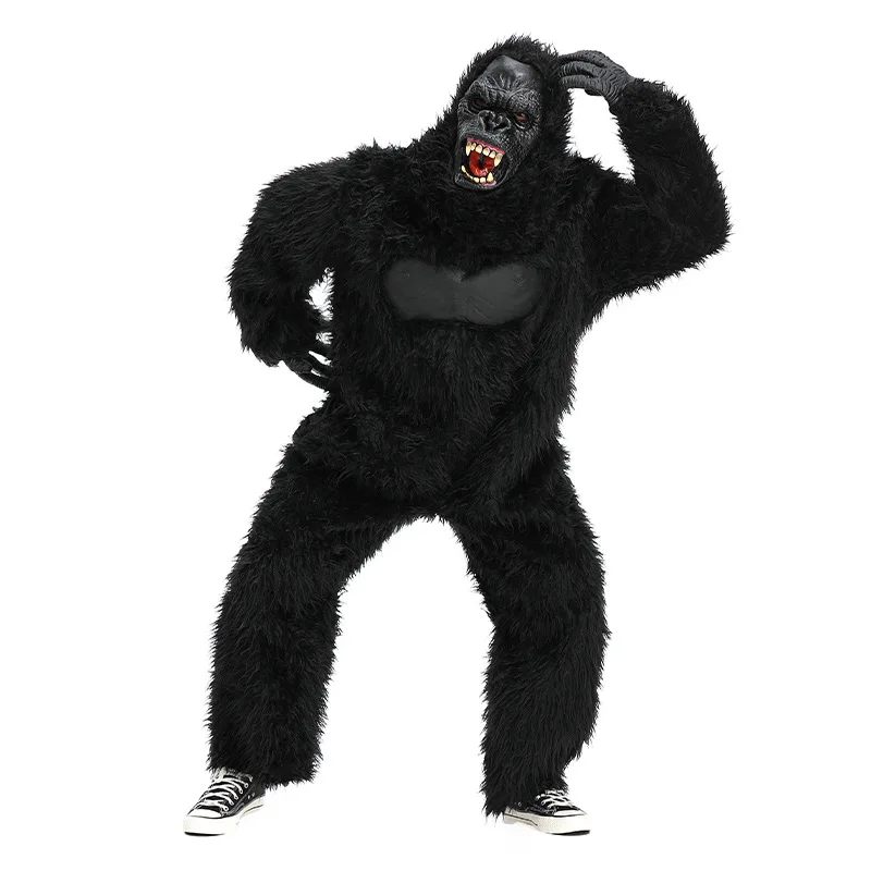 Dospelý zvierací cosplay kombinézy pokrývky hlavy hlavy 3ks set čierny gorilla telesný plyšový mask Halloween cos kostýmy karnevalové rekvizity