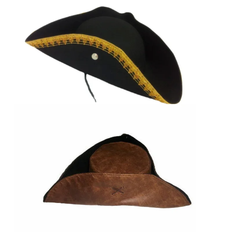 Dospelý čierny alebo hnedý pirátsky klobúk Tricorn Hat Men Dámy ozdobné šaty Karibský prístup NX9610