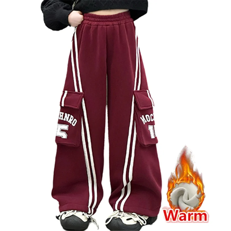 Dospievajúce dievča zimné hip hop nákladné nohavice pre dieťa dizajn y2k teplé izolované nohavice s pruhmi americké deti High Street Pants