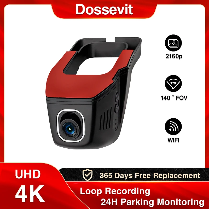Dossevit 140 ° široký uhol 4K 2160p WiFi Dash Cam 24H Parking Monitorovanie WDR Night Vision DVR DVR DVR DVR