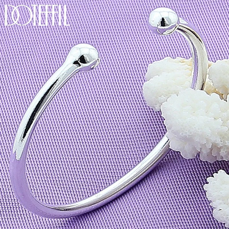 Doteffil 925 Sterling Silver 4 mm hladký pevný korálkový náramok Cufflinks Bangles for Women Men