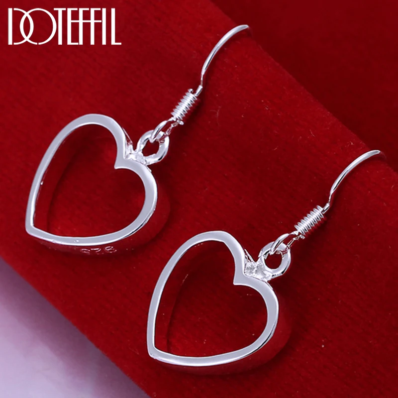 Doteffil 925 Sterling Silver Hollow Heart Drop náušnice pre ženu svadobné zásnubné večierky módne kúzlo šperky