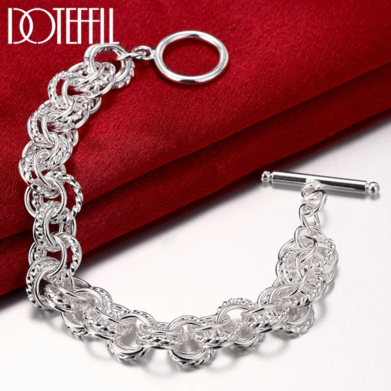 Doteffil 925 Sterling Silver Round Circle Retial Náramok pre ženy Šarbina Svadobná zásnubná večierok Najlepší darček
