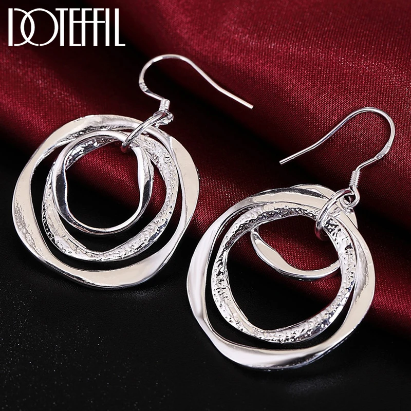 Doteffil 925 Sterling Silver Tri Circle Drop náušnice pre ženy Lady Svadobné zásnubné party módne šperky