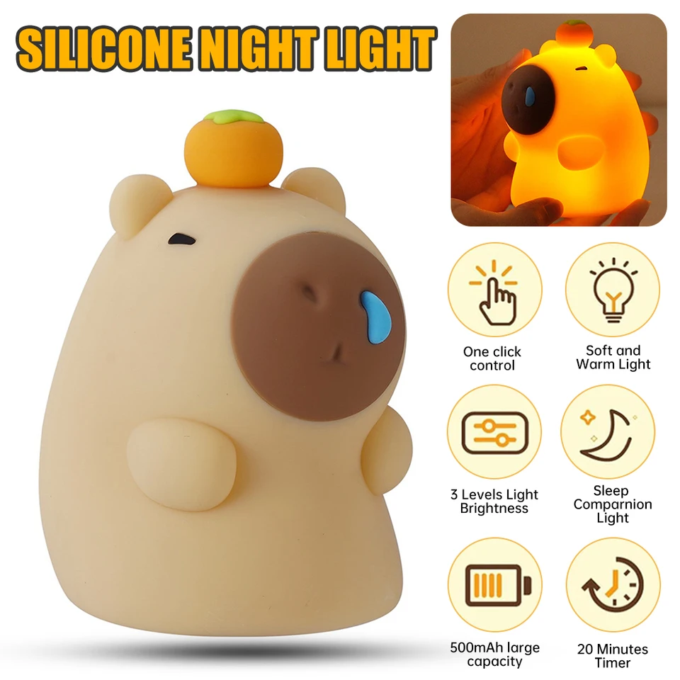 Dotyk senzor Caphybara Nočné svetlo Nabíjateľné Pat Pat Light Silikónová živočíšna lampa stmievanie lôžko mačiatko materská lampa domáci dekor
