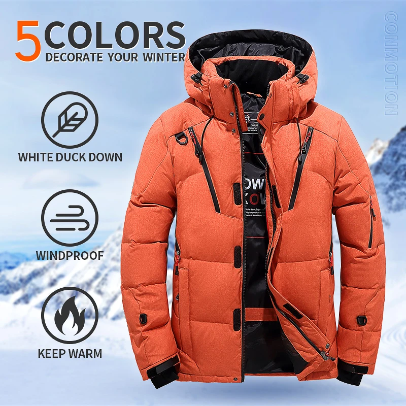 Down Bunda Men White Duck Winter Cour Windproof Warb Parkas Cestovné kempingy