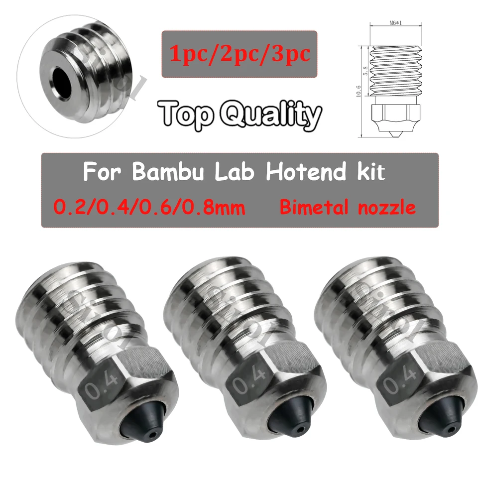 DOZZLE Bimetal for Bambu Lab Hotend Súprava 0,4 mm 0,6 mm medené pokovovanie pre V1 V2 V3 Hotend Trys 3D Tlačiareň Časti X1C P1P Séria