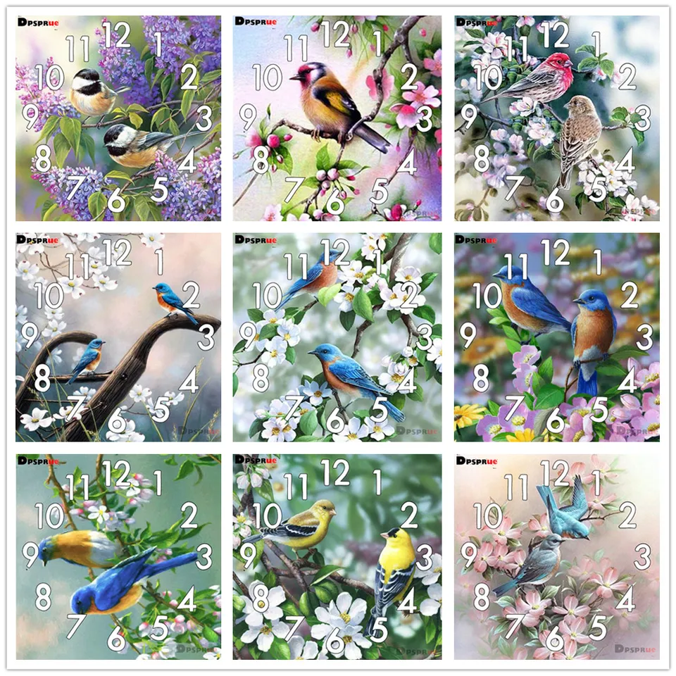 DPSPRUE Full Diamond Painting Cross Stitch s hodinovým mechanizmom Mozaika 5D štvorcový Round Round Animal Bird 3D vyšívací darček HG210