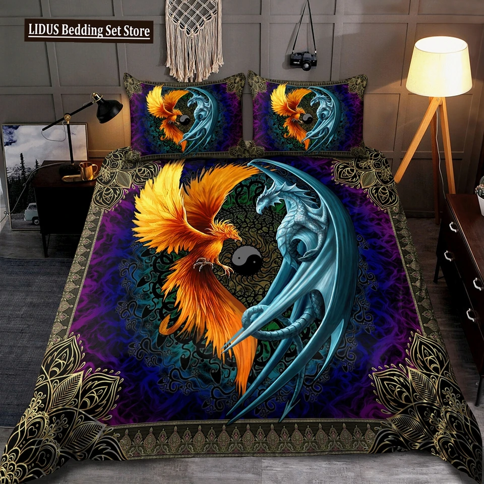 Dragon and Phoenix Duvet Cover Set Complow Queen Set