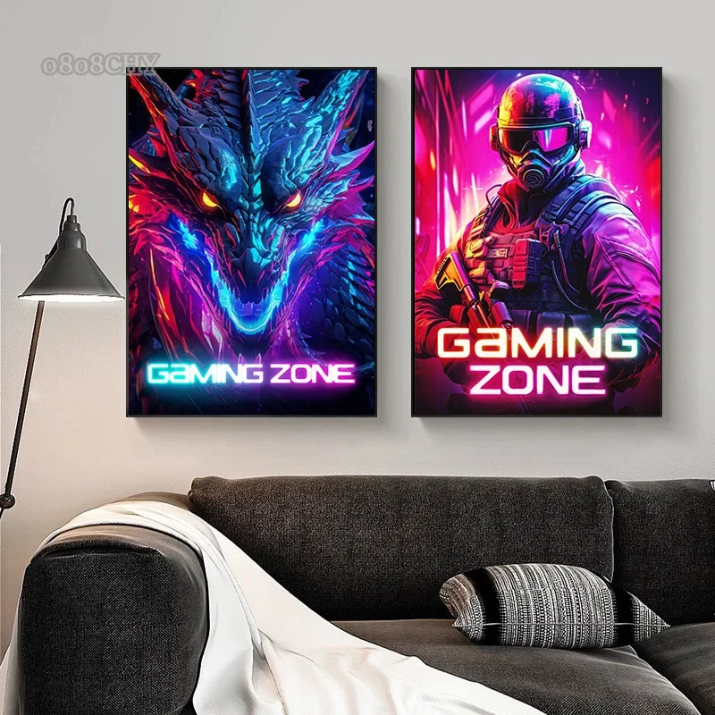 Dragon Assassin Space Armor Gaming Zone Canvas Plagáty moderná gamer spálňa esports izba nástenné výtlačky