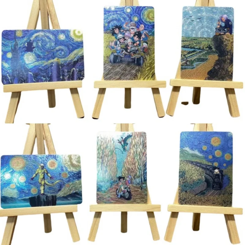 Dragon Ball Flash Card Son Goku Kame Sennin Frieza DIY Van Gogh Olejová maľba série 3 listy Akčné hračky Zbierka hier