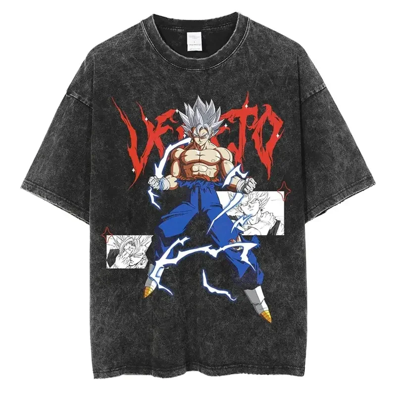 Dragon Ball hip hop nadmerne umývaný anime tričká Men čierne vinobranie odpaliská Pánske módne voľné tričko Muž Ženy Príležitostné tričko