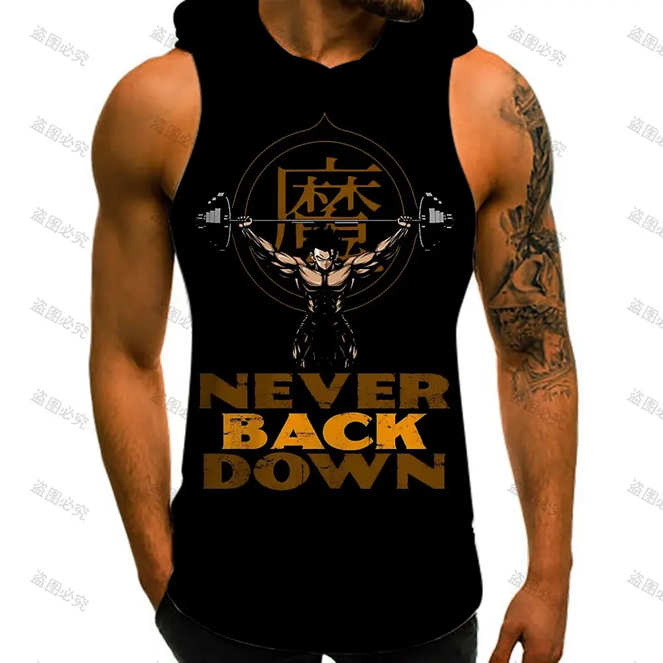 Dragon Ball Z Mens svalová vesta s kapucňou Nové 2024 Streetwear Y2K Clothes Running Tank Top Men Men vegeta goku kulturista leto