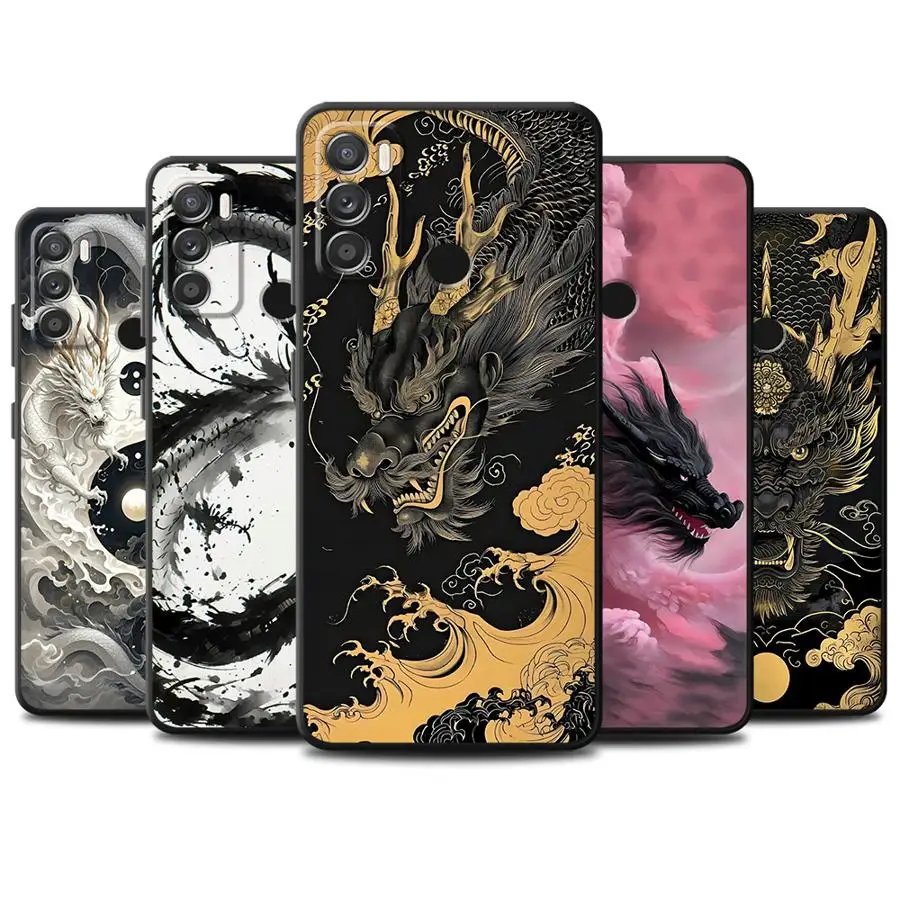 Dragon zastonaný puzdro pre Motorola Moto 60 G71 G50 G51 G30 G22 G32 G52 G72 G53 Edge 20 30 40 Pro G73 Čierny telefón