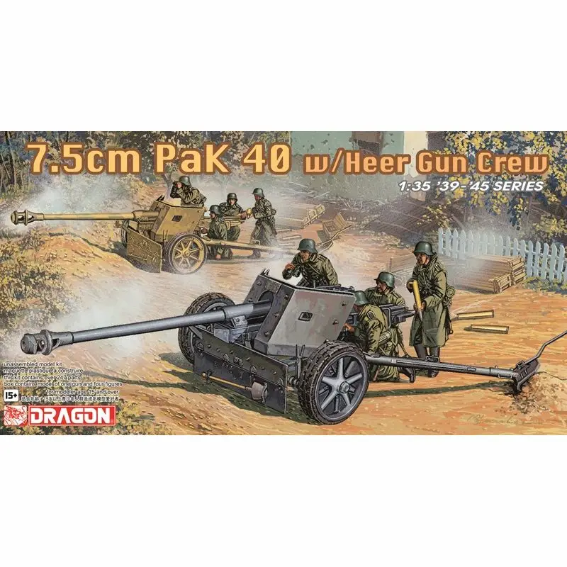 Dragon Zostavená vojenská modelová súprava 6249 Nemecko 7,5 cm PAK 40 Anti-Tank Gun W/Heer Gun Crew 1/35
