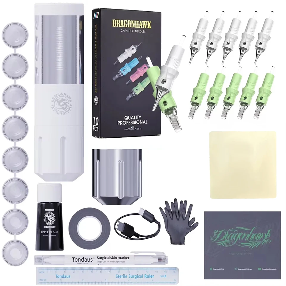 Dragonhawk Complete Wireless Tattoo Pen Kit so zásobou kazety pre začiatočníkov tetovania