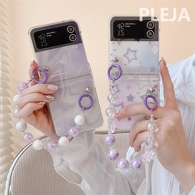 Dream Star Cute Puzdro pre telefón pre Samsung Galaxy Z Flip 6 5 4 3 kryt s náramkovým módnym závesom puzdier pre z flip3 flip4 5G