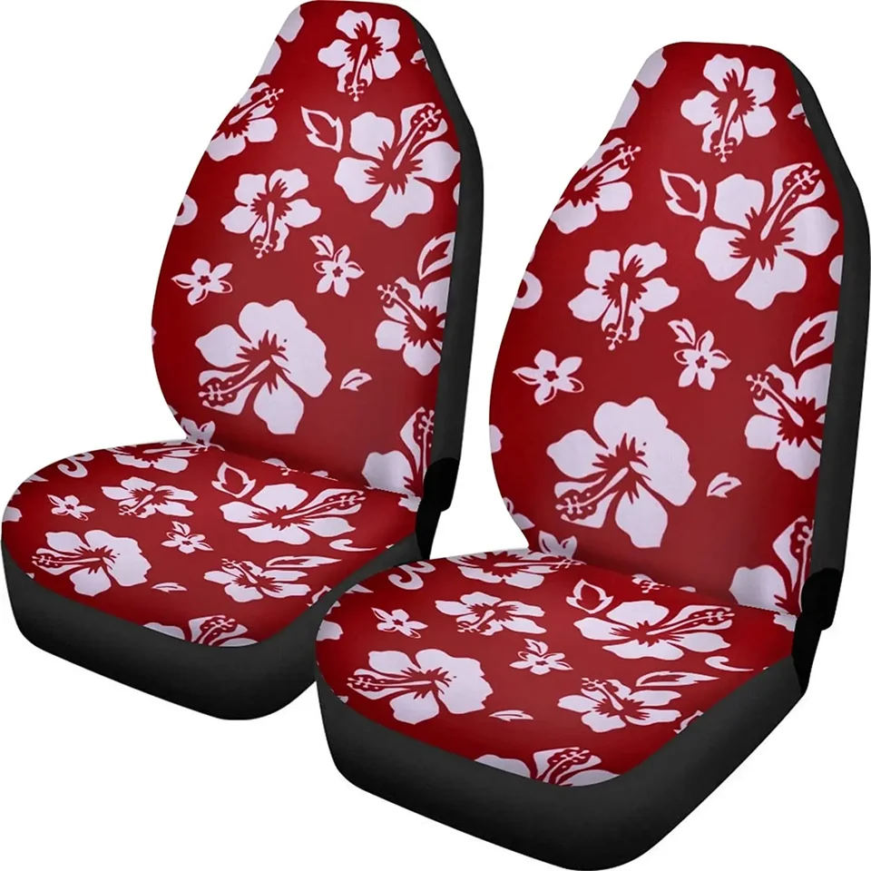 DREAWEET Red Havajský kvetinový tlačný automobilový pokrývky predných sedadiel iba plná sada 2 Universal Fit for Girls Dievča