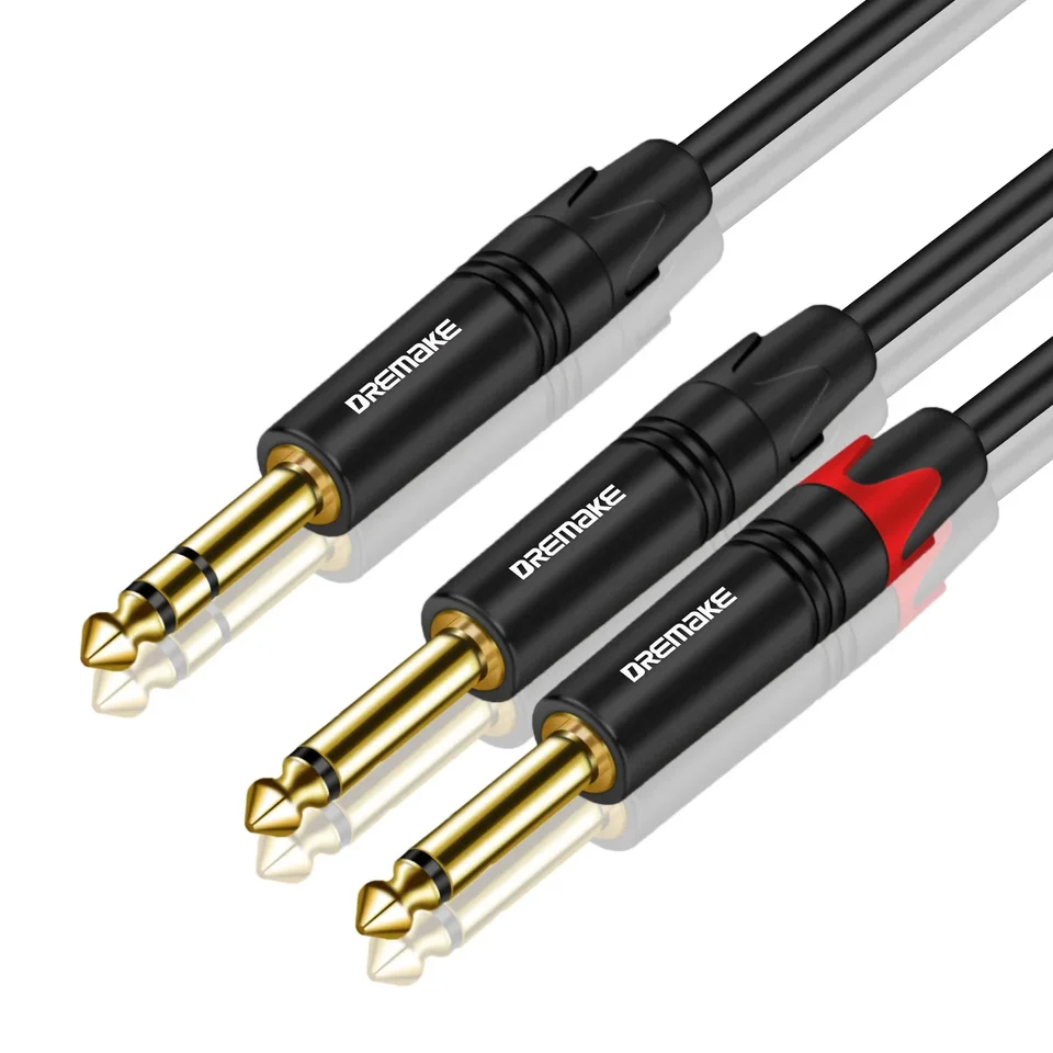 Dremake TRS 6,35 mm až zdvojnásobený 6,35 mm TS kábel 2 MONO 6,5 Jack na 1/4 palca 6,35 TRS Audio Breakout Y-Splatter Cord pre zosilňovač